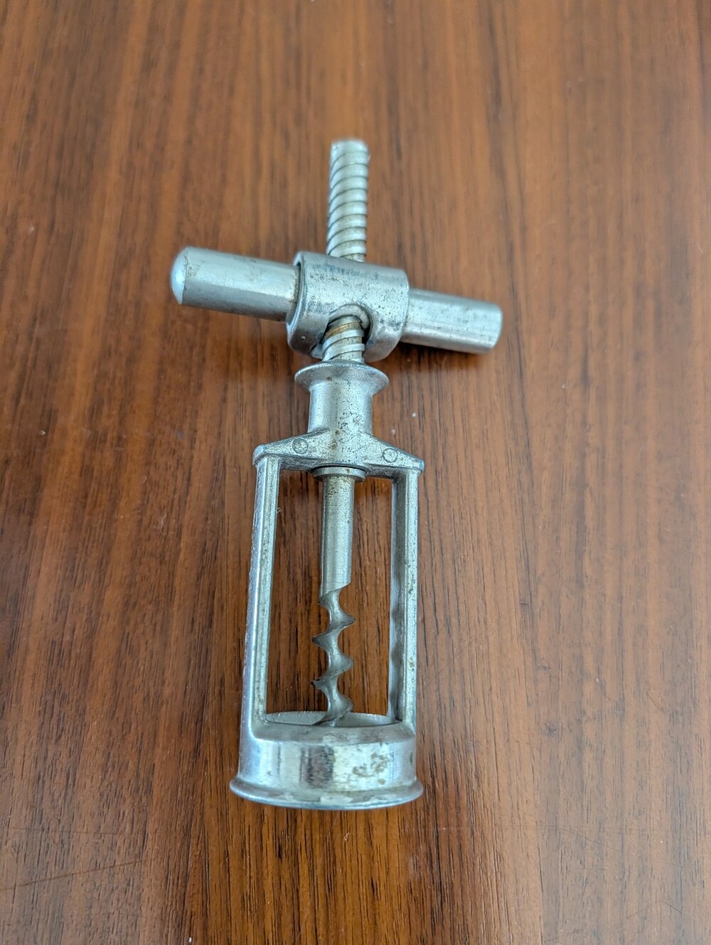 Antique Vintage Swiss Made Mechanical Frame Corkscrew T Handle Wine Opener